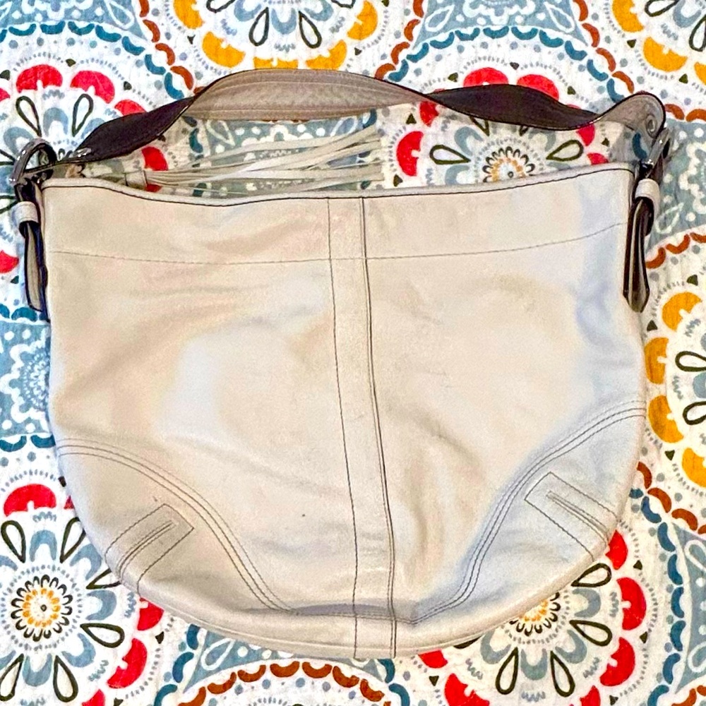 Large Vintage Coach Hobo Bag in Ivory & Brown Leather